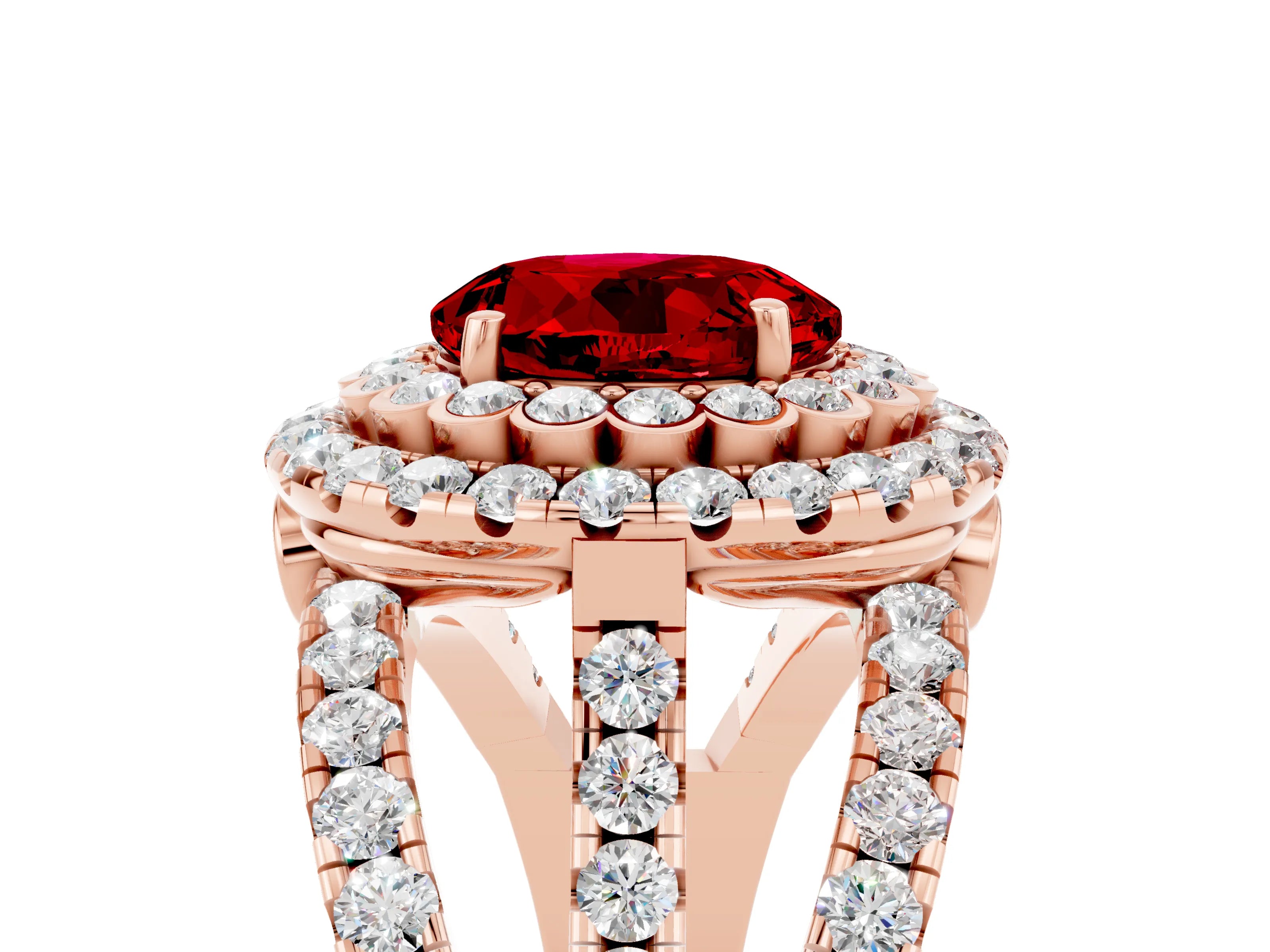 Rose gold Double Halo Round Cut Diamond Split Shank Pave Set Ring_5