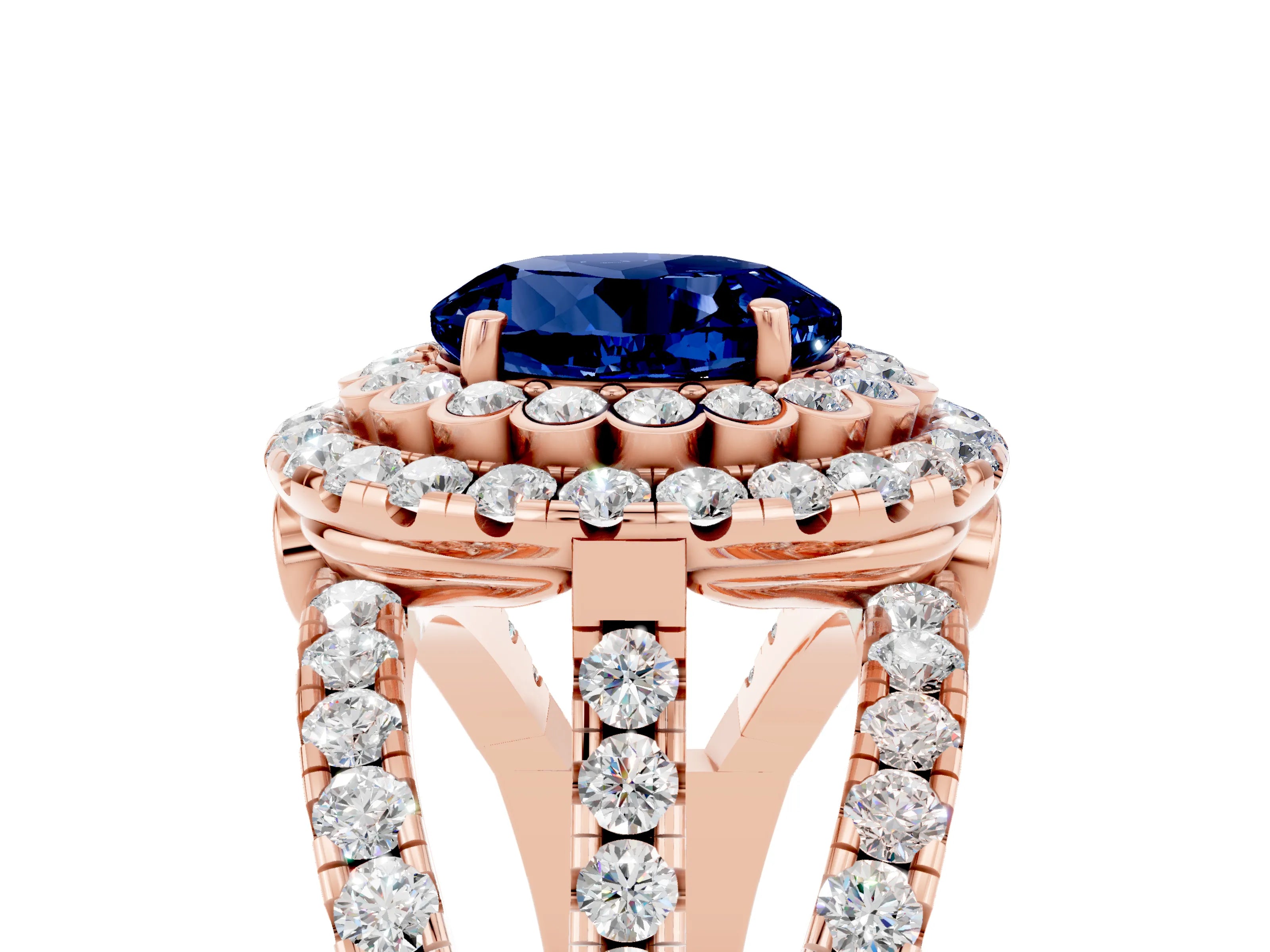 Rose gold Double Halo Round Cut Diamond Split Shank Pave Set Ring_5