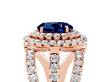 Rose gold Double Halo Round Cut Diamond Split Shank Pave Set Ring_5