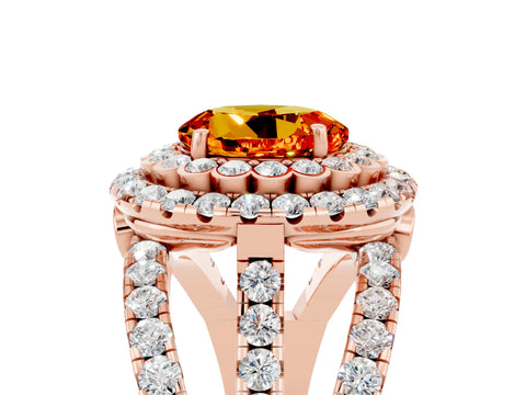 Rose gold Double Halo Round Cut Diamond Split Shank Pave Set Ring_5