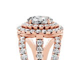 Rose gold Double Halo Round Cut Diamond Split Shank Pave Set Ring_5
