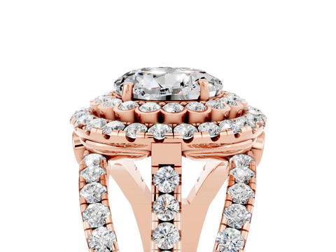 Rose gold Double Halo Round Cut Diamond Split Shank Pave Set Ring_5