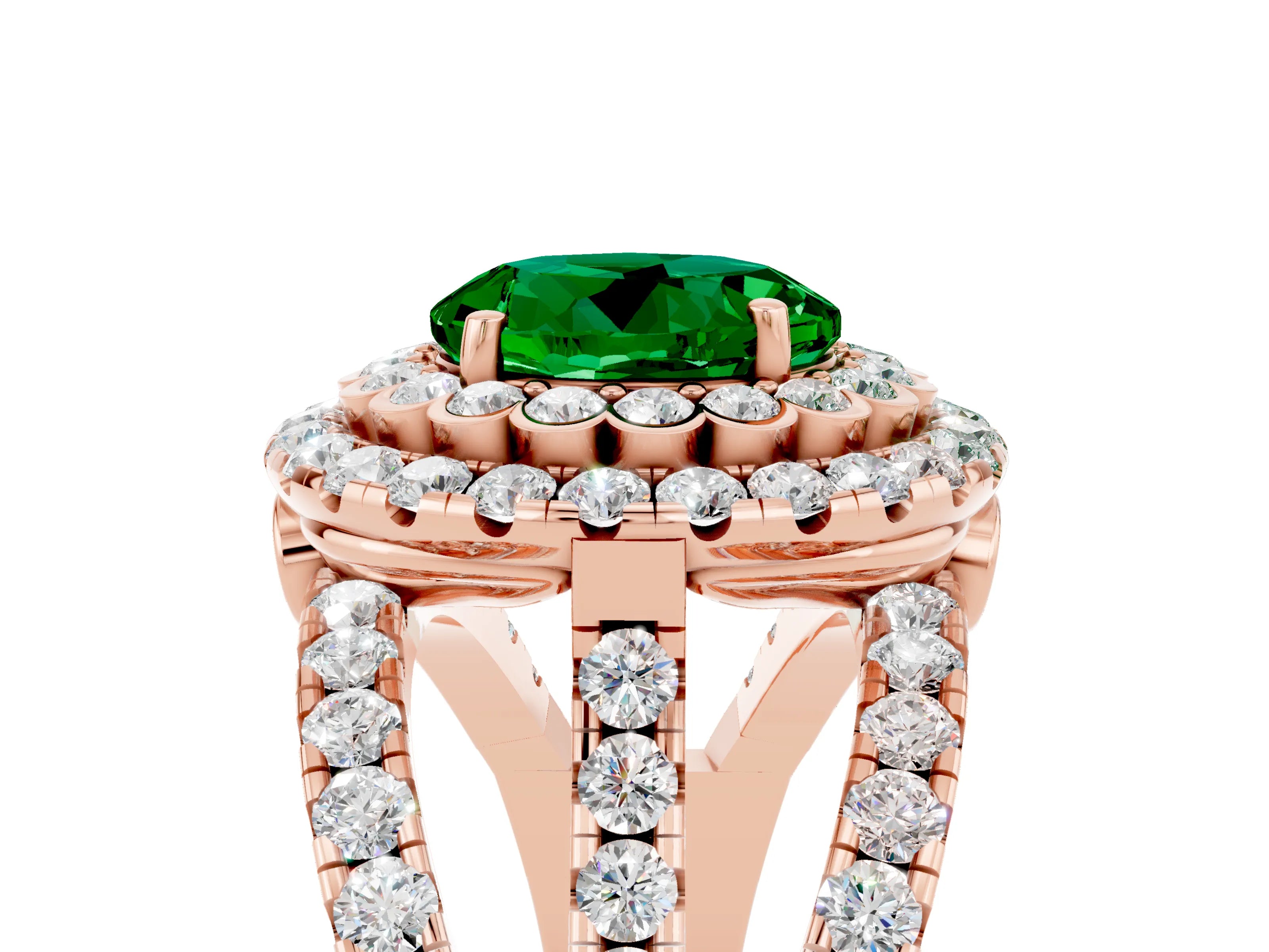 Rose gold Double Halo Round Cut Diamond Split Shank Pave Set Ring_5