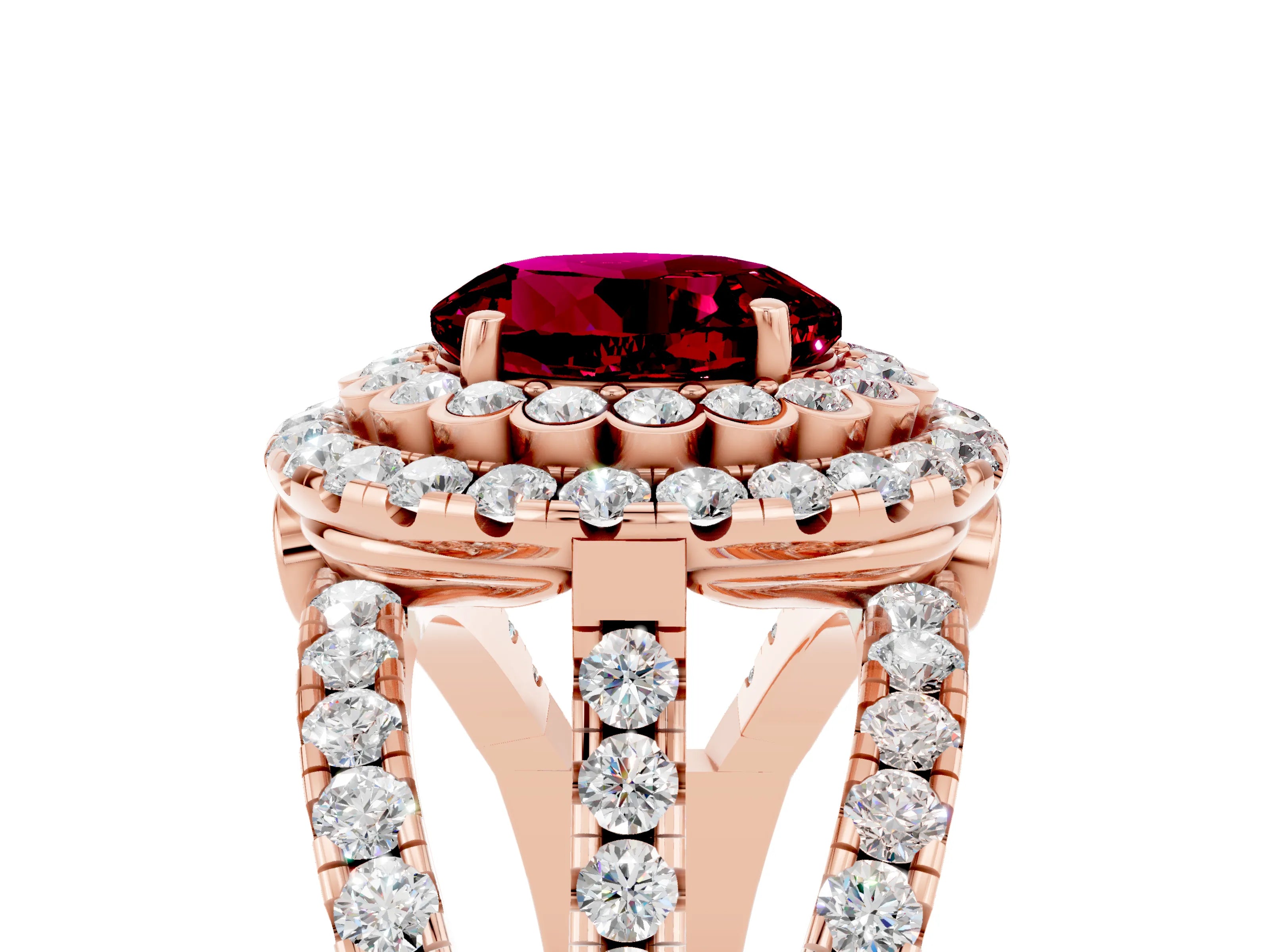 Rose gold Double Halo Round Cut Diamond Split Shank Pave Set Ring_5