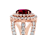 Rose gold Double Halo Round Cut Diamond Split Shank Pave Set Ring_5