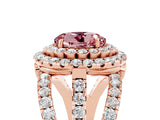 Rose gold Double Halo Round Cut Diamond Split Shank Pave Set Ring_5