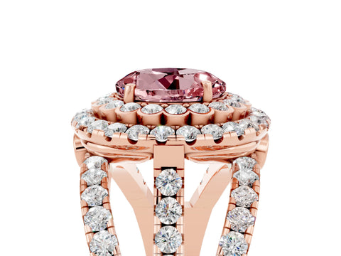 Rose gold Double Halo Round Cut Diamond Split Shank Pave Set Ring_5