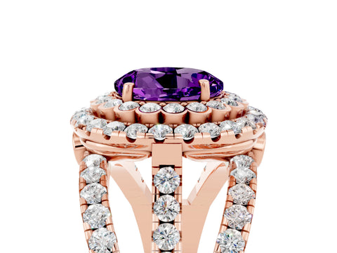 Rose gold Double Halo Round Cut Diamond Split Shank Pave Set Ring_5