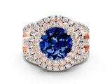 Rose gold Double Halo Round Cut Diamond Split Shank Pave Set Ring