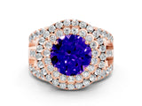 Rose gold Double Halo Round Cut Diamond Split Shank Pave Set Ring