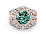 Rose gold Double Halo Round Cut Diamond Split Shank Pave Set Ring