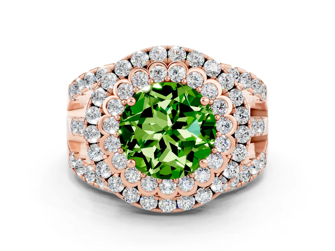 Rose gold Double Halo Round Cut Diamond Split Shank Pave Set Ring