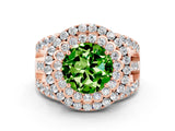Rose gold Double Halo Round Cut Diamond Split Shank Pave Set Ring