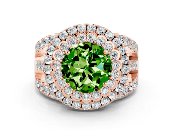 Rose gold Double Halo Round Cut Diamond Split Shank Pave Set Ring