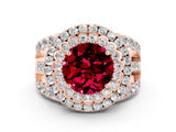 Rose gold Double Halo Round Cut Diamond Split Shank Pave Set Ring