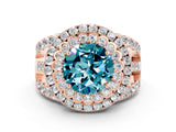 Rose gold Double Halo Round Cut Diamond Split Shank Pave Set Ring