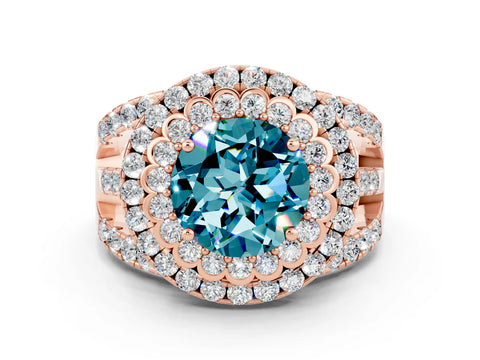 Rose gold Double Halo Round Cut Diamond Split Shank Pave Set Ring