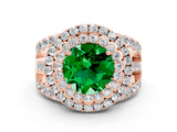 Rose gold Double Halo Round Cut Diamond Split Shank Pave Set Ring