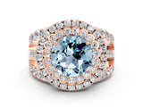 Rose gold Double Halo Round Cut Diamond Split Shank Pave Set Ring