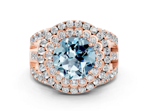 Rose gold Double Halo Round Cut Diamond Split Shank Pave Set Ring