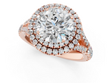 Rose gold Double Halo Round Cut Diamond Split Shank Ring with Four Prong Setting_83
