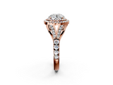 Rose gold Double Halo Round Cut Diamond Split Shank Ring with Four Prong Setting_84