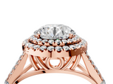 Rose gold Double Halo Round Cut Diamond Split Shank Ring with Four Prong Setting_86
