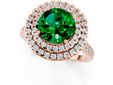 Rose gold Double Halo Round Cut Emerald Pavé Band with Four-Prong Setting_1