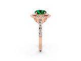 Rose gold Double Halo Round Cut Emerald Pavé Band with Four-Prong Setting_2