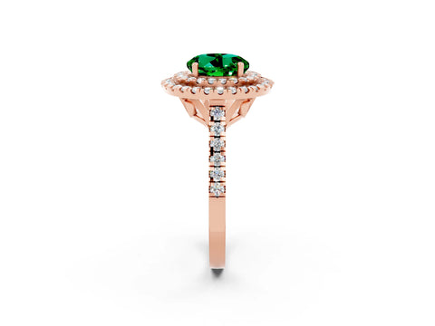 Rose gold Double Halo Round Cut Emerald Pavé Band with Four-Prong Setting_2