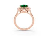 Rose gold Double Halo Round Cut Emerald Pavé Band with Four-Prong Setting_3