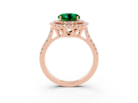 Rose gold Double Halo Round Cut Emerald Pavé Band with Four-Prong Setting_3