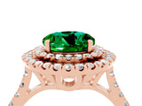 Rose gold Double Halo Round Cut Emerald Pavé Band with Four-Prong Setting_4