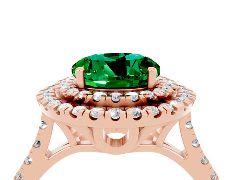 Rose gold Double Halo Round Cut Emerald Pavé Band with Four-Prong Setting_4