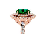 Rose gold Double Halo Round Cut Emerald Pavé Band with Four-Prong Setting_5