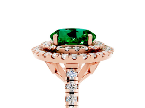 Rose gold Double Halo Round Cut Emerald Pavé Band with Four-Prong Setting_5