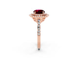 Rose gold Double Halo Round Cut Garnet Pavé Band with Four-Prong Setting_2