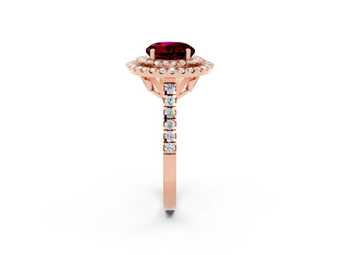 Rose gold Double Halo Round Cut Garnet Pavé Band with Four-Prong Setting_2