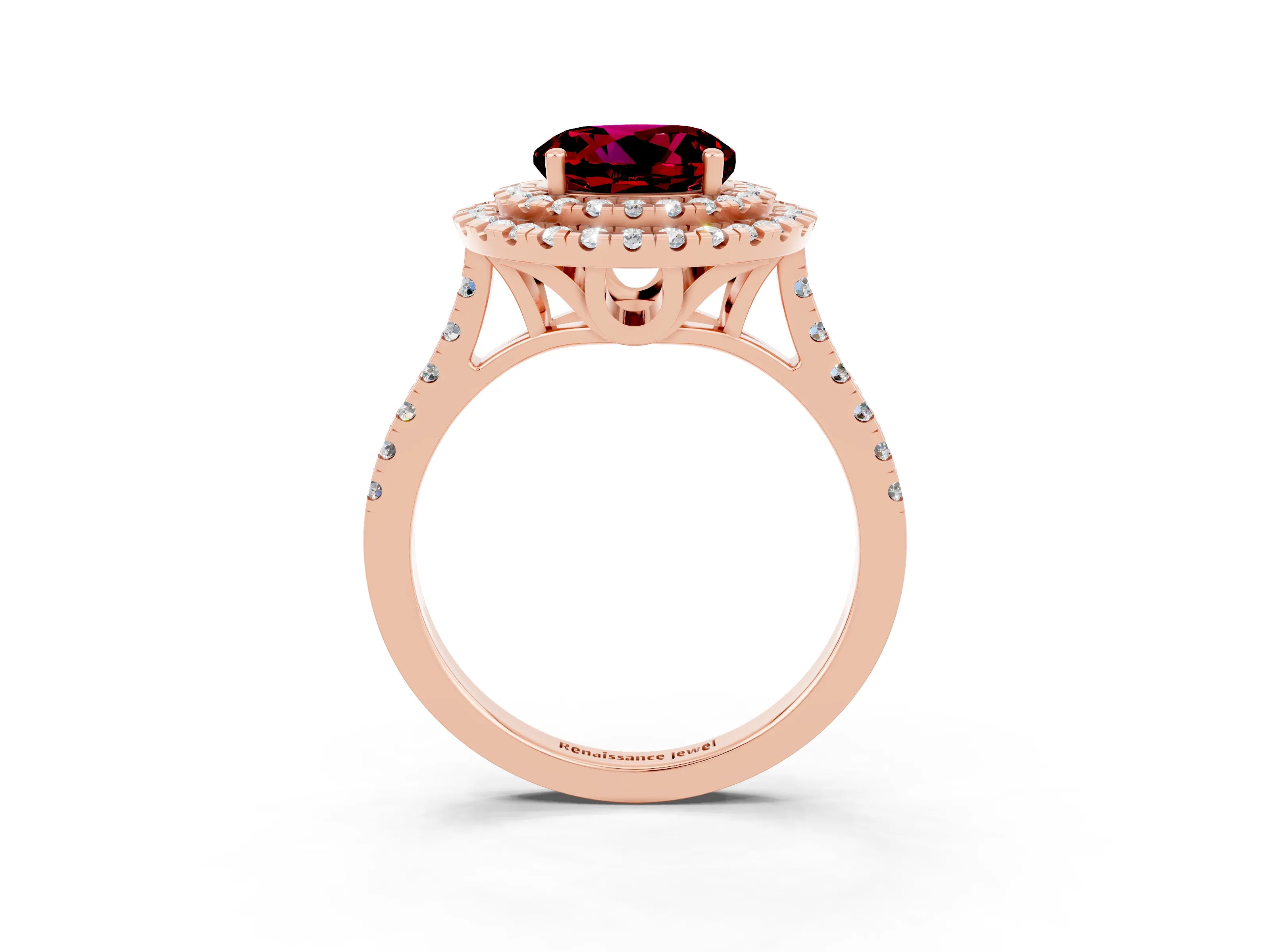 Rose gold Double Halo Round Cut Garnet Pavé Band with Four-Prong Setting_3