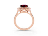 Rose gold Double Halo Round Cut Garnet Pavé Band with Four-Prong Setting_3