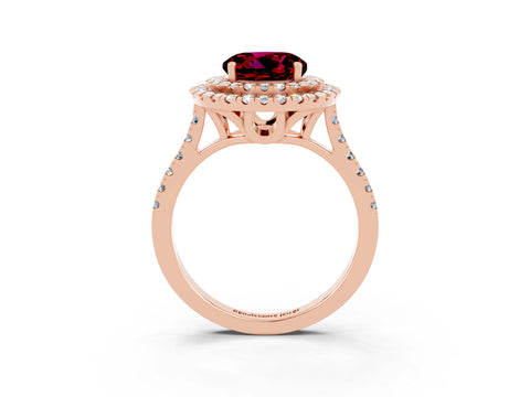 Rose gold Double Halo Round Cut Garnet Pavé Band with Four-Prong Setting_3