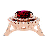 Rose gold Double Halo Round Cut Garnet Pavé Band with Four-Prong Setting_4