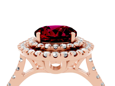 Rose gold Double Halo Round Cut Garnet Pavé Band with Four-Prong Setting_4