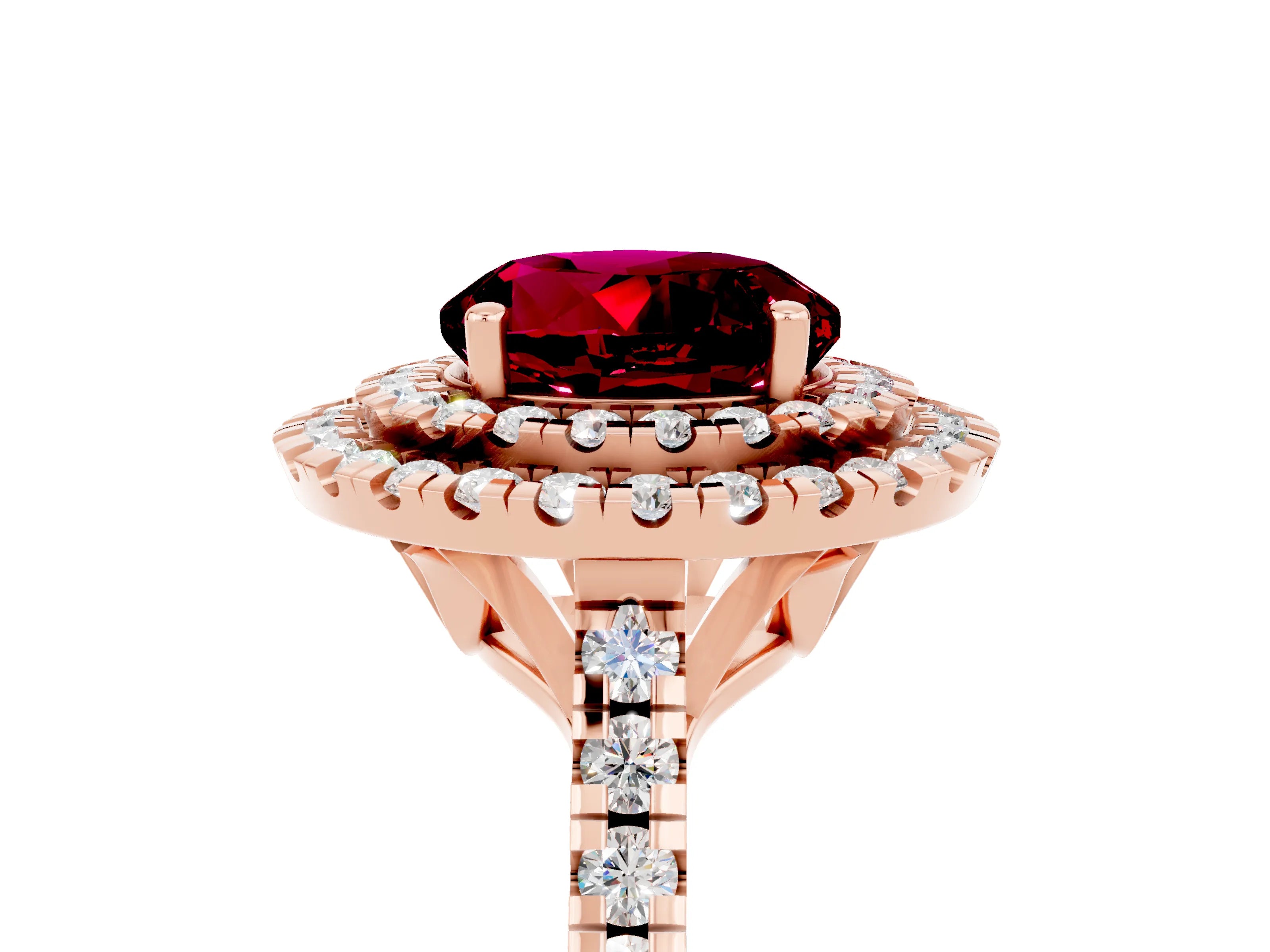 Rose gold Double Halo Round Cut Garnet Pavé Band with Four-Prong Setting_5