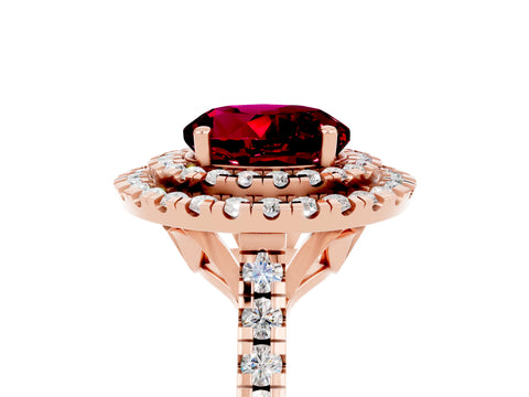 Rose gold Double Halo Round Cut Garnet Pavé Band with Four-Prong Setting_5