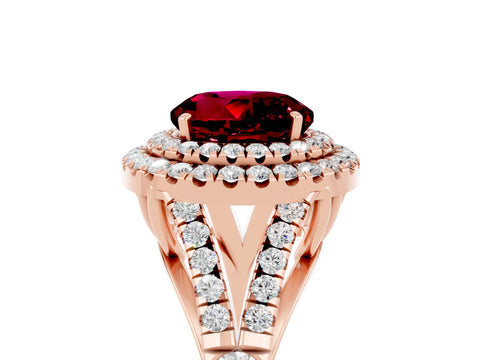 Rose gold Double Halo Round Cut Garnet Split Shank Engagement Ring with Four-Prong Setting_5