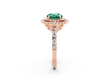 Rose gold Double Halo Round Cut Green Sapphire Pavé Band with Four-Prong Setting_2