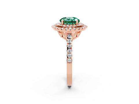 Rose gold Double Halo Round Cut Green Sapphire Pavé Band with Four-Prong Setting_2