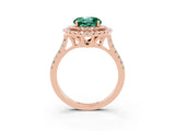 Rose gold Double Halo Round Cut Green Sapphire Pavé Band with Four-Prong Setting_3