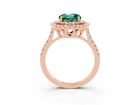 Rose gold Double Halo Round Cut Green Sapphire Pavé Band with Four-Prong Setting_3